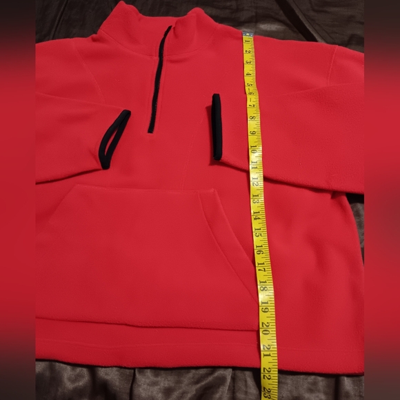 Victoria Secret Pink Polar Fleece Cropped Red SzL Sweatshirt  Half Zip Long Slee - Picture 8 of 12